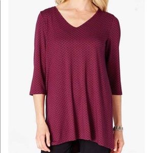 J Jill Wearever Collection Claret Elliptical V-Neck 3/4 Sleeve Top XS